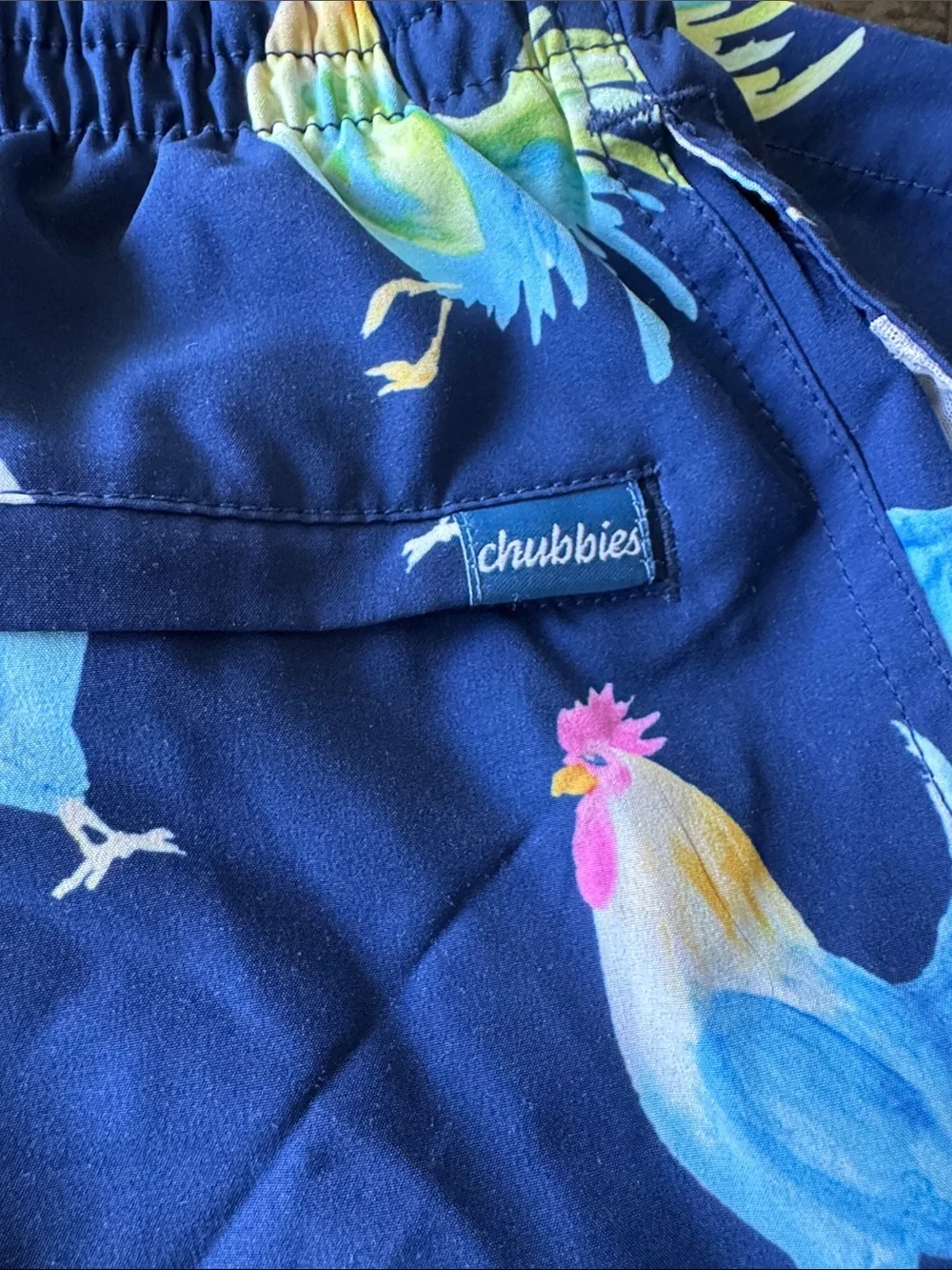 chubbies Navy Rooster Print Pajama Shorts with Pink Drawstring